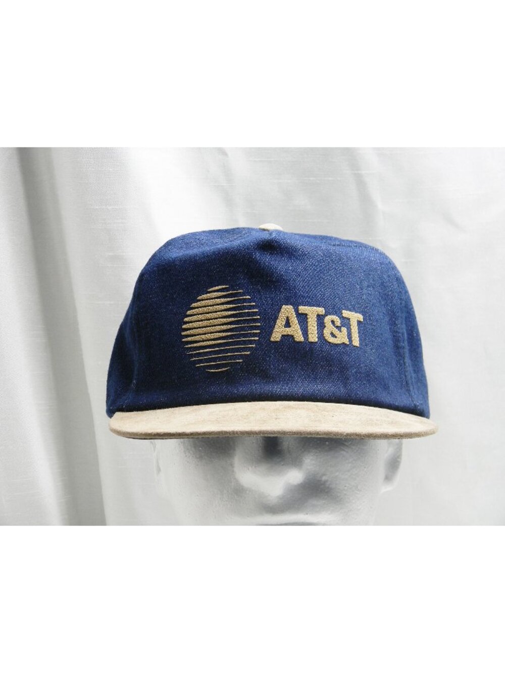 Vintage 1990s AT&T Logo Two-Tone Blue Denim & Tan Suede Brim Snapback Hat Cap